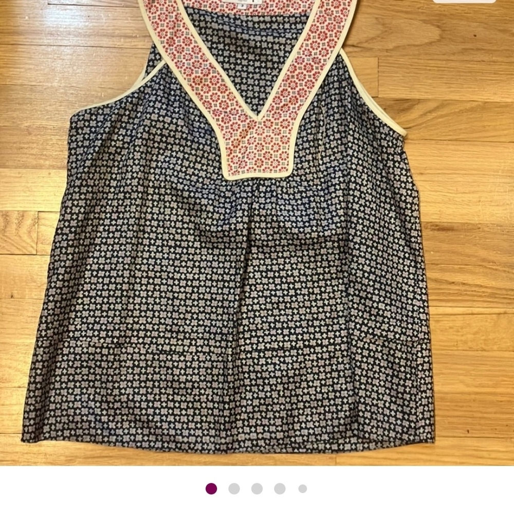 Navy and Pink Floral Sleeveless Blouse Silk